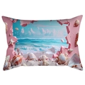Detail of 3D pink beach and ocean shell print on a rectangular polyester pillowcase - 30*50cm / Beach Shell Landscape 4 (CDR287-4)