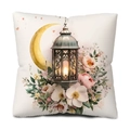 Moon and lantern floral pillowcase with pink flowers on white square cushion cover - 45*45cm (Insert Not Included) / Hand-drawn Lantern and Flowers (DYM241-20)