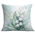 Housse de coussin carrée en peluche courte avec imprimé muguet bleu clair élégant - Muguet Aquarelle - Vert Haricot (CDR236-5) / 45x45cm Peluche Courte Simple Face