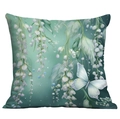 Housse de coussin sarcelle carrée avec muguet blanc et un papillon bleu clair - Muguet Papillon - Bleu Sarcelle (CDR236-6) / 45x45cm Peluche Courte Simple Face
