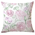 Square white decorative pillowcase featuring gradient rose flower line drawing pattern - Pink Purple Gradient Rose (CDR289-18)