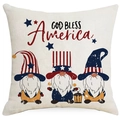 Independence Day pillow cover featuring patriotic gnomes and God Bless America print - Three Gnomes GOD BLESS (YMD287-1)