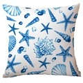 Nautical starfish and seashell watercolor ocean theme polyester decorative throw pillow cover - 45x45CM (No Core) / Mediterranean Blue White Marine Life (CDR284-28)