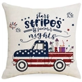 Stars Stripes and Summer Nights Independence Day truck pillow cover in linen fabric - Ymd287-2