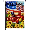 Bandera de jardín americana con camión rojo y girasoles en un soporte de metal negro - Estilo Bienvenida Perro Negro Camión Rojo(HYQ79-14)