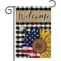 Bandera de Jardín Welcome Girasol Patrón Bandera EE. UU. con Soporte de Metal Negro - Estilo Bienvenida Girasol Cuadros Buffalo(HYQ79-28)