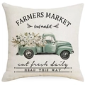 Funda de cojín de lino estilo granja con camioneta vintage y diseño floral - Estilo Camioneta de Granja Vintage (DYM288-3)