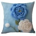 Funda de cojín con rosa azul 3D en felpa suave para decoración de sofá de casa - Estilo Rosa Grande Con Capullo (CDR279-1(1))