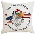 Square Independence Day pillow cover with eagle head print and Land of the Free text - Eagle LAND OF THE FREE (YMD287-4)