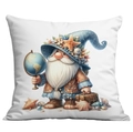 Fodera per cuscino quadrata con gnomo nautico che tiene mappamondo e conchiglie - 45x45cm Stampa Singola Faccia / Gnomo Esploratore (CDR291-18)