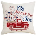 Patriotic red truck pillow cover with American flag and stars in red white and blue - Red Vintage Truck OH SAY (YMD289-1)