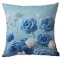 Funda de cojín rosa 3D azul cielo con textura floral suave para decoración de sofás - Estilo Floral Artístico Azul Y Blanco (CDR279-1(3))