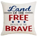 Patriotic Independence Day pillow cover with red and blue stripes and star print - Land Of The Free Slogan (YMD289-2)