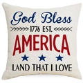 Square Independence Day pillow cover with red and blue God Bless America print - GOD BLESS AMERICA (YMD289-3)