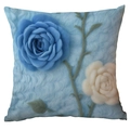 Funda de cojín de rosa azul 3D hecha a mano con felpa suave y detalles florales - Estilo Rosa Grande Con Vides (CDR279-1(4))