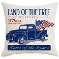 Independence Day pillow cover featuring vintage blue truck and US flag on beige fabric - Blue Truck 1776 (YMD289-4)