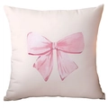 Fodera per cuscino quadrata con fiocco rosa acquerello per decoro divano casa - Peluche Corto Lato Singolo Senza Imbottitura / Fiocco Rosa (CDR284-4)