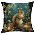 Kissenbezug mit Wald-Nachtszene, detailliertem Eichhörnchen und magischem Licht - Phantasie Eichhörnchen (CDR244-2) / 45x45cm Einseitig (Ohne Füllung)