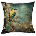 Deko-Kissenbezug mit Eisvogel- und Blumenmuster sowie Vintage-Noten-Elementen - Vintage Vogel (CDR244-3) / 45x45cm Einseitig (Ohne Füllung)