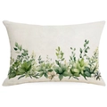 Federa rettangolare in lino con foglie botaniche ad acquerello e motivi floreali - 30x50cm