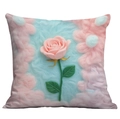 3D-Plüschkissen mit rosa Rose in weichem Samt für dekorative Sofa-Innenausstattung - 45*45cm Doppelseitiger Druck / 3D Rose Mit Grünen Blättern (CDR279-4(3))
