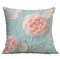 3D-Rosa-Rose-Plüschkissenbezug mit weichem hellblauem Langflor-Fell für Sofas - 45*45cm Doppelseitiger Druck / Relief Rose Mit Off-White Blättern (CDR279-4(2))