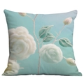 3D Plüsch Kissenbezug mit rosa Rosen auf hellblauem Grund für Sofa und Heimdeko - 45*45cm Doppelseitiger Druck / Relief Textur Weiße Blume (CDR279-4(4))