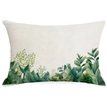 Federa rettangolare in lino con stampa di foglie botaniche verdi su base bianco crema - 30x50cm / Verdetto Artistico Dipinto a Mano (DYM269-10)