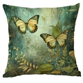 Artistic pillow cover with yellow butterflies and green leaves on a teal background - Yellow Butterfly (CDR244-5) / 45x45cm Single Side (No Inner)