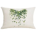 Federa in lino con stampa di pianta verde a cuore su tessuto testurizzato avena - 30x50cm / Pianta Pendente Forma Cuore (DYM269-12)