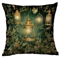 Square cushion cover featuring dream forest prints with golden lantern and butterflies - Golden Lantern (CDR244-7) / 45x45cm Single Side (No Inner)