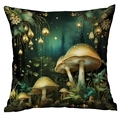 Forest fantasy cushion cover featuring glowing golden mushrooms and mystery trees print - Luminous Mushroom Forest (CDR244-8) / 45x45cm Single Side (No Inner)