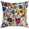 Housse de coussin carrée avec broderies florales colorées et papillon sur tissu beige - Style Floral Papillon (XDYM15-1)