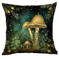 Square cushion cover featuring glowing golden mushrooms and fantasy forest scene print - Dreamy Golden Mushrooms (CDR244-10) / 45x45cm Single Side (No Inner)