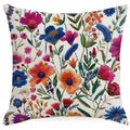 Housse de coussin carrée avec broderie florale bohème éclatante sur un fond blanc pur - Style Pastoral Bohémien (XDYM15-3)