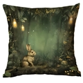 Square cushion cover with forest rabbit print and glowing vintage light bulbs design - Rabbit & Vintage Lamp (CDR244-12) / 45x45cm Single Side (No Inner)