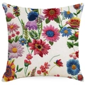 Housse de coussin bohème avec motifs floraux colorés sur fond de lin beige - Floral Peint à la Main Ethnique (XDYM15-4)
