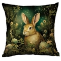 Decorative square pillowcase with forest rabbit print in vibrant dreamlike night scene - Forest Brown Rabbit (CDR244-13) / 45x45cm Single Side (No Inner)