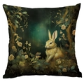 Forest fantasy rabbit print pillowcase featuring a cute woodland bunny and flowers - Fantasy Healing Rabbit (CDR244-14) / 45x45cm Single Side (No Inner)