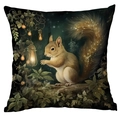 Square cushion cover featuring an artistic forest night print with a cute squirrel and lanterns - Squirrel & Hanging Lamp (CDR244-17) / 45x45cm Single Side (No Inner)