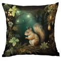 Square cushion cover with enchanted forest squirrel print and vine border - Golden Nut Squirrel (CDR244-18) / 45x45cm Single Side (No Inner)