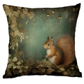 Forest squirrel art print pillowcase with fantasy night scene on white background - Warm Illustrated Squirrel (CDR244-20) / 45x45cm Single Side (No Inner)