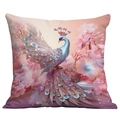 Funda de cojín de pavo real en rosa claro y azul perla con elegante motivo floral - Pavo Real Y Flores (CDR237-1) / 45x45 cm