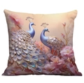 Funda de cojín cuadrada con elegante pavo real azul y estampado de flores rosadas - Pavos Reales Azules Opuestos (CDR237-4) / 45x45 cm