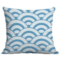 Detailed texture of square pillowcase with blue and white Seigaiha wave pattern - 45x45cm / Blue White Wave Effect (CDR282-54)