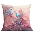 Elegant peacock flower pillow cover with luxury blue and purple feather art print - Twin Peacocks And Flowers (CDR237-5) / 18x18 Inch
