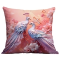 Artistic peacock throw pillow cover with floral patterns in peach and lavender tones - Artistic Twin Peacocks (CDR237-6) / 18x18 Inch