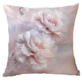 Retro dreamy watercolor floral pillowcase with pink peony print on white background - Soft Pink Rose Style (CDR286-1) / Polyester Single Sided Without Pillow Core