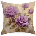 Vintage-Kissenbezug mit Rosen-Ölgemälde in Fliederlila und Beige-Gold für Sofa - Vintage Flieder Lila Rosen Muster (DYM247-3) / 45*45cm Leinen Einseitig Ohne Füllung