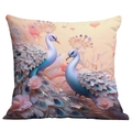 Luxury peacock and pink roses throw pillow cover with elegant art illustration - Elegant Peacock Roses (CDR237-7) / 18x18 Inch